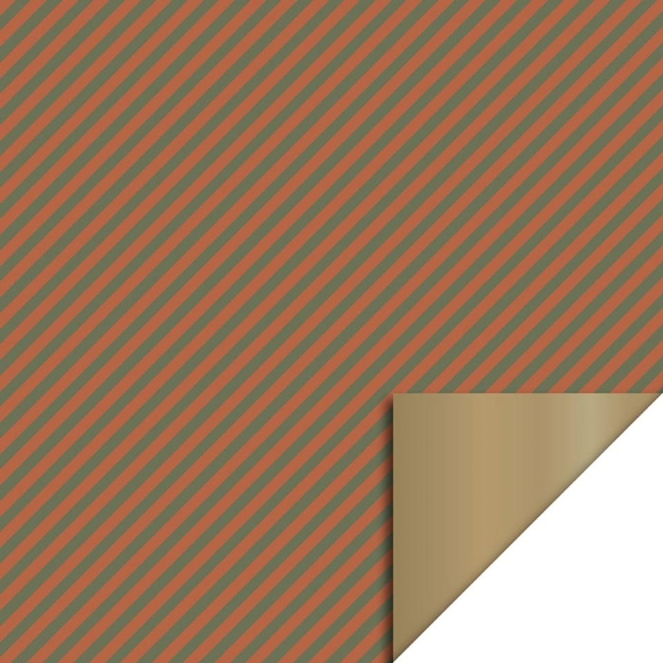 Rol Inpakpapier Duo Stripe Cognac/ Green - Gold