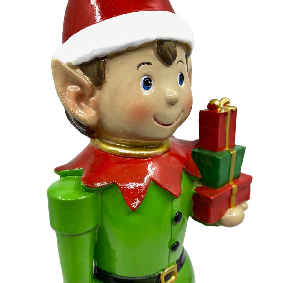 Beeld Kerst Elf Jongen Kado Multicolor 12x38cm