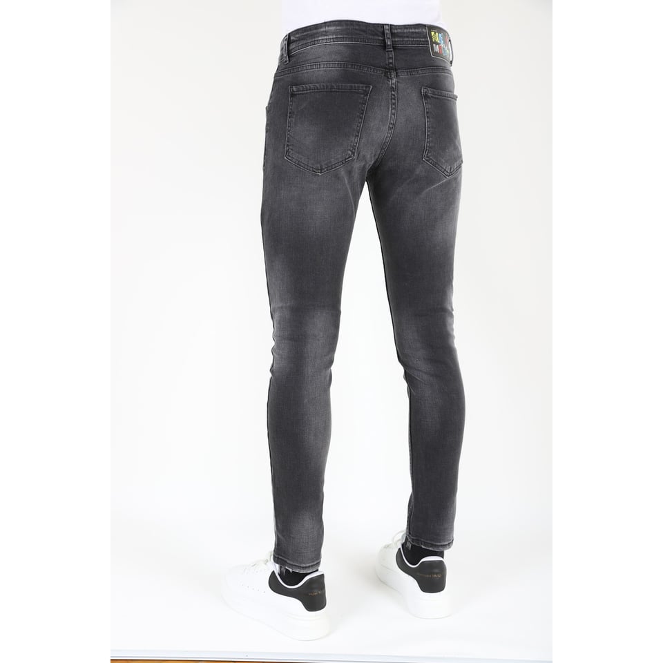 Heren Ripped Biker Jeans Met Verfspatten Slim-Fit -MM107- Zwart