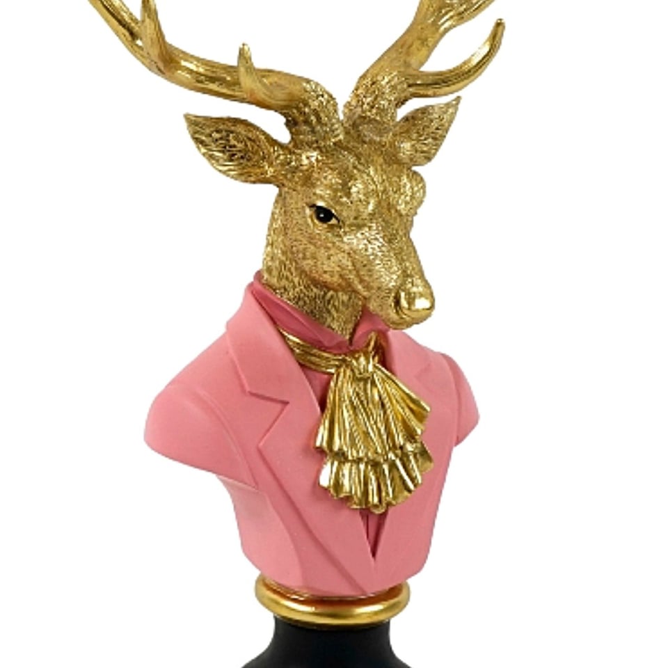 Beeld Buste Hert Roze Goud Kunststof 28x53cm