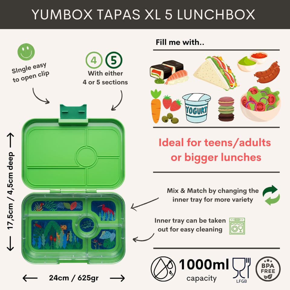 Yumbox Tapas XL 5 Vakken Jurassic Green / Jungle - Jurassic Green / Groen
