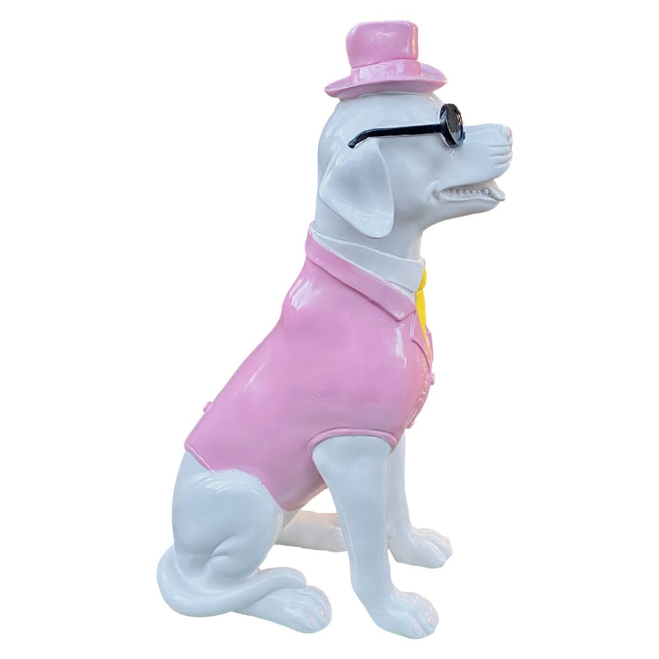 Beeld Mr Dog Roze Wit Large 60cm