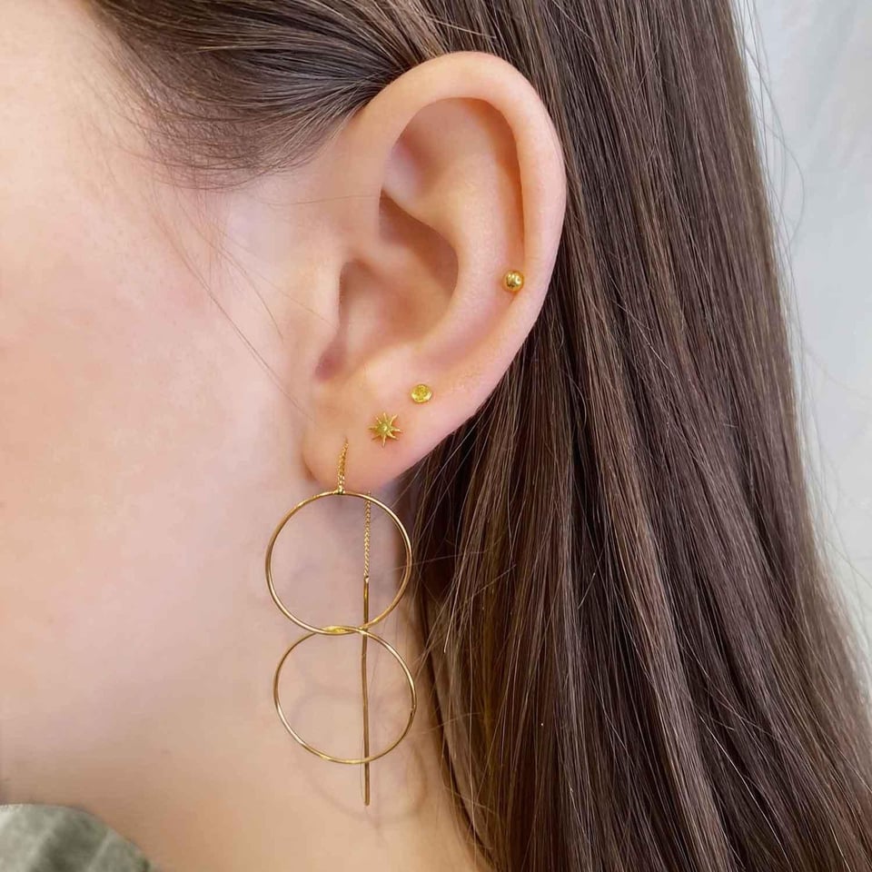 Gold Plated Hanging Earrings with Double Circle