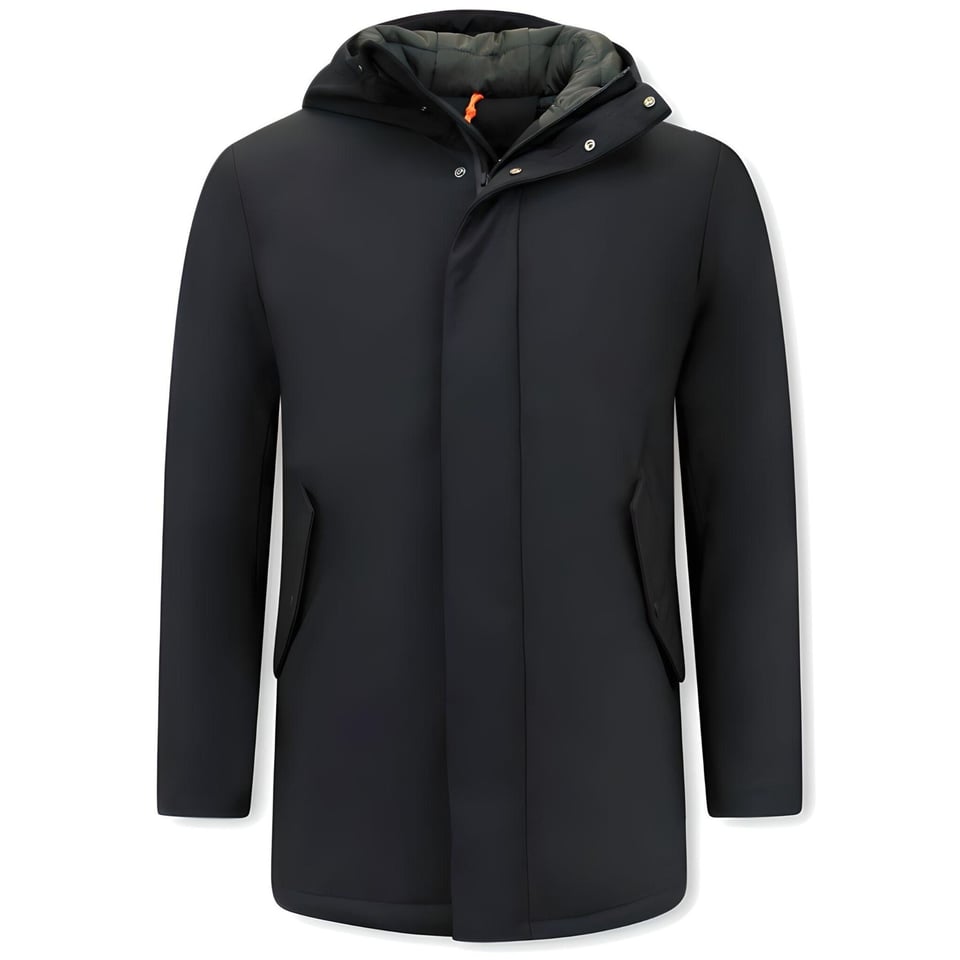 Luxe Halflange Parka Heren Met Capuchon - Zwart