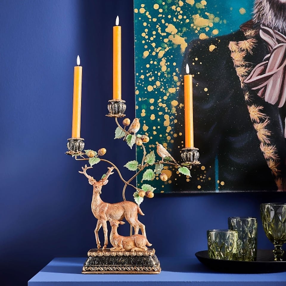 Kandelaar Hertjes en Vogels Metaal 37x46cm 3-Armen