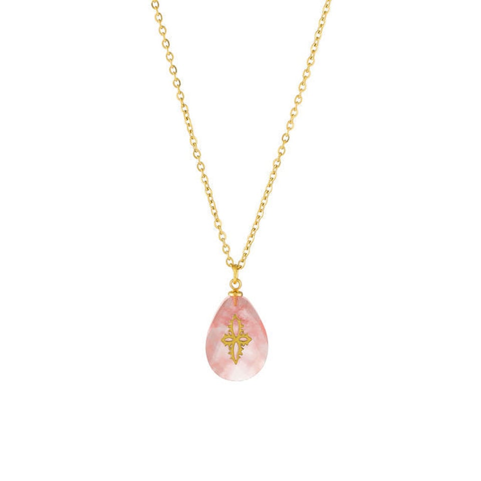 Edelsteen ketting - Pink & Gold - OneSize