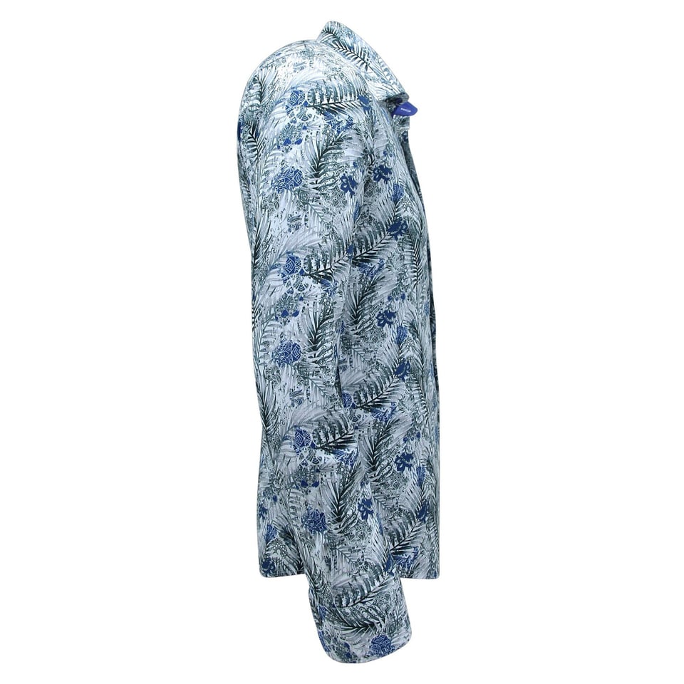 Katoen Overhemd Heren Lange Mouw Met Print - 3138 - Wit