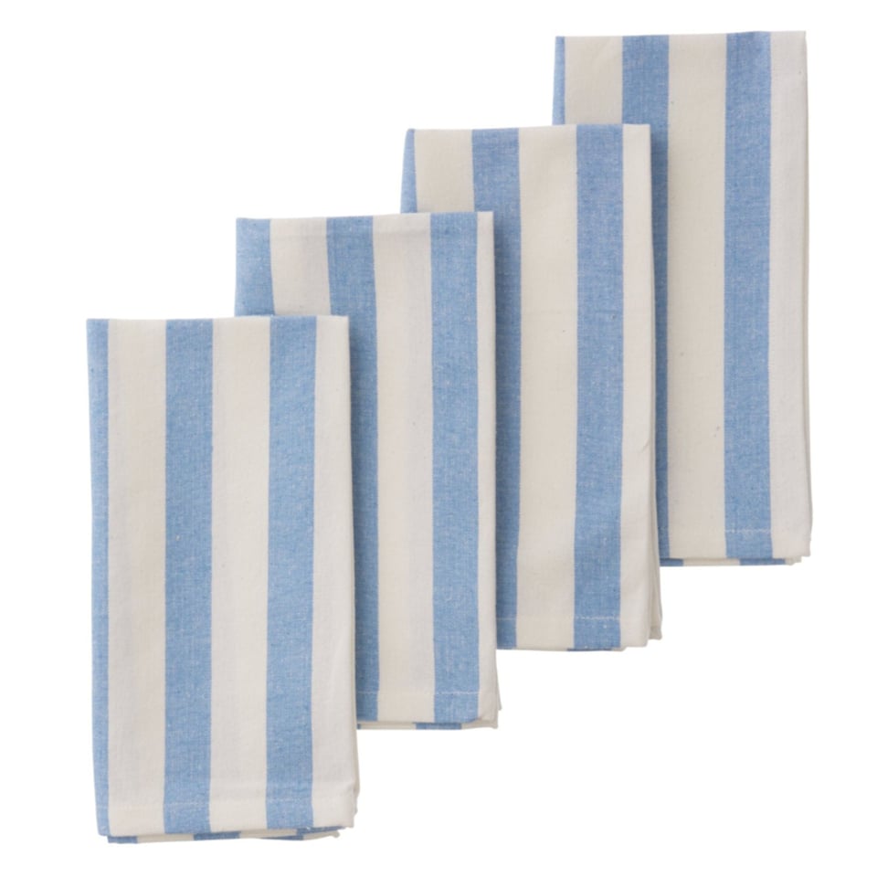 Bungalow Lichtblauw Wit Gestreepte Servetten Rimini Ocean Blue, Set Van 4 45 X 45 Cm