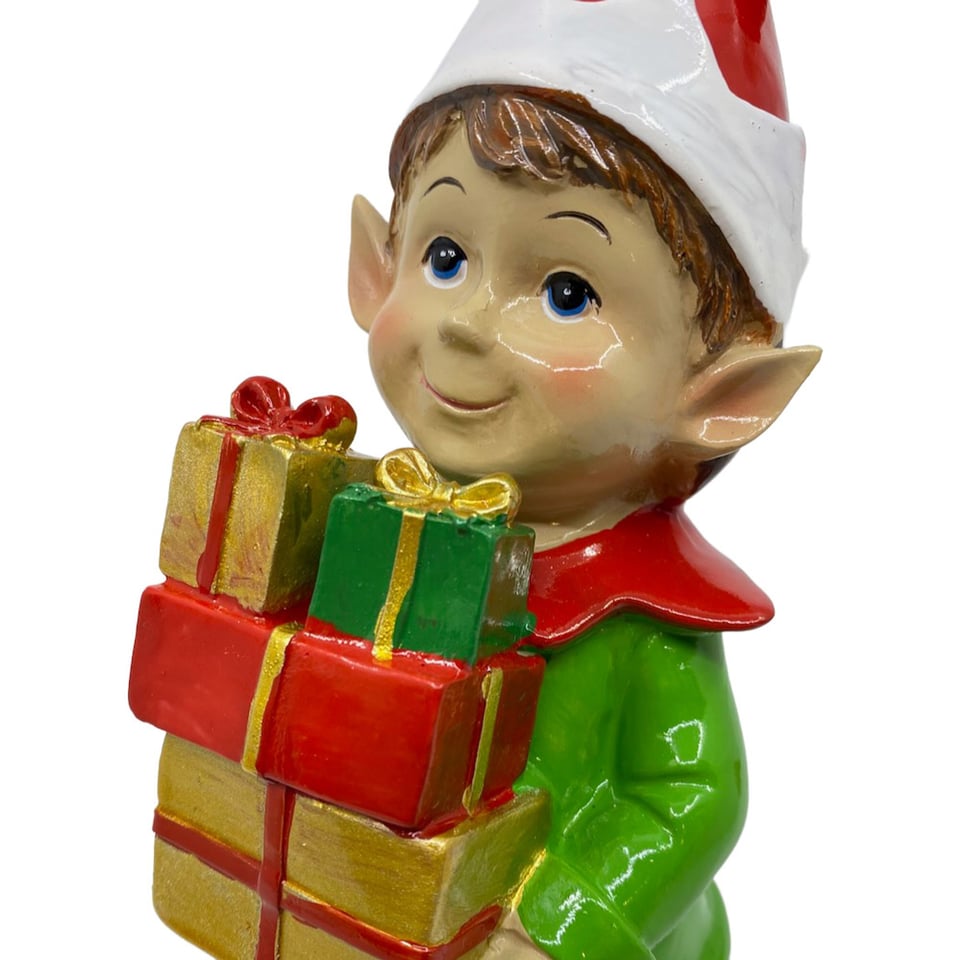 Beeld Kerst Elf Jongen Kado Multicolor 10x20cm