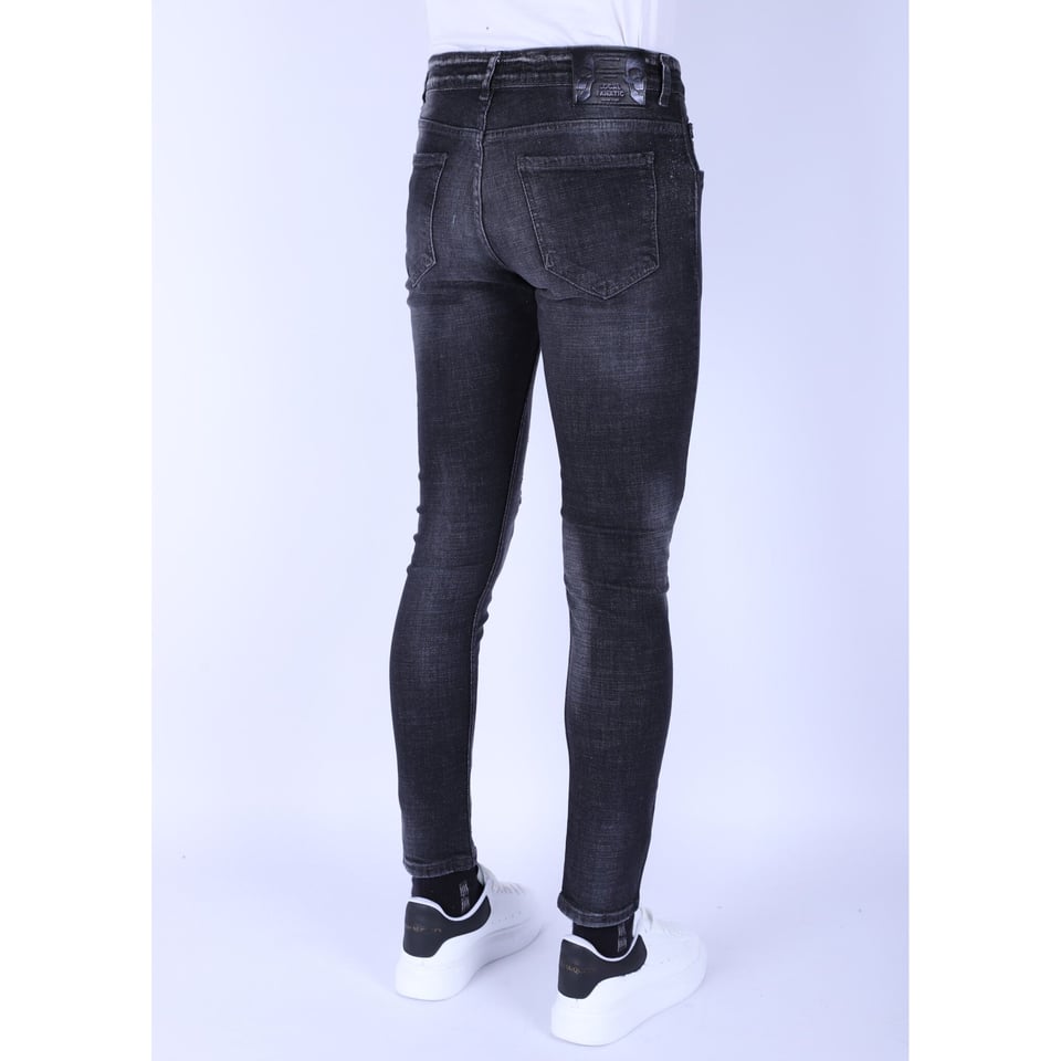 Stonewash Mannen Jeans Slim Fit Met Scheuren - 1096 - Grijs