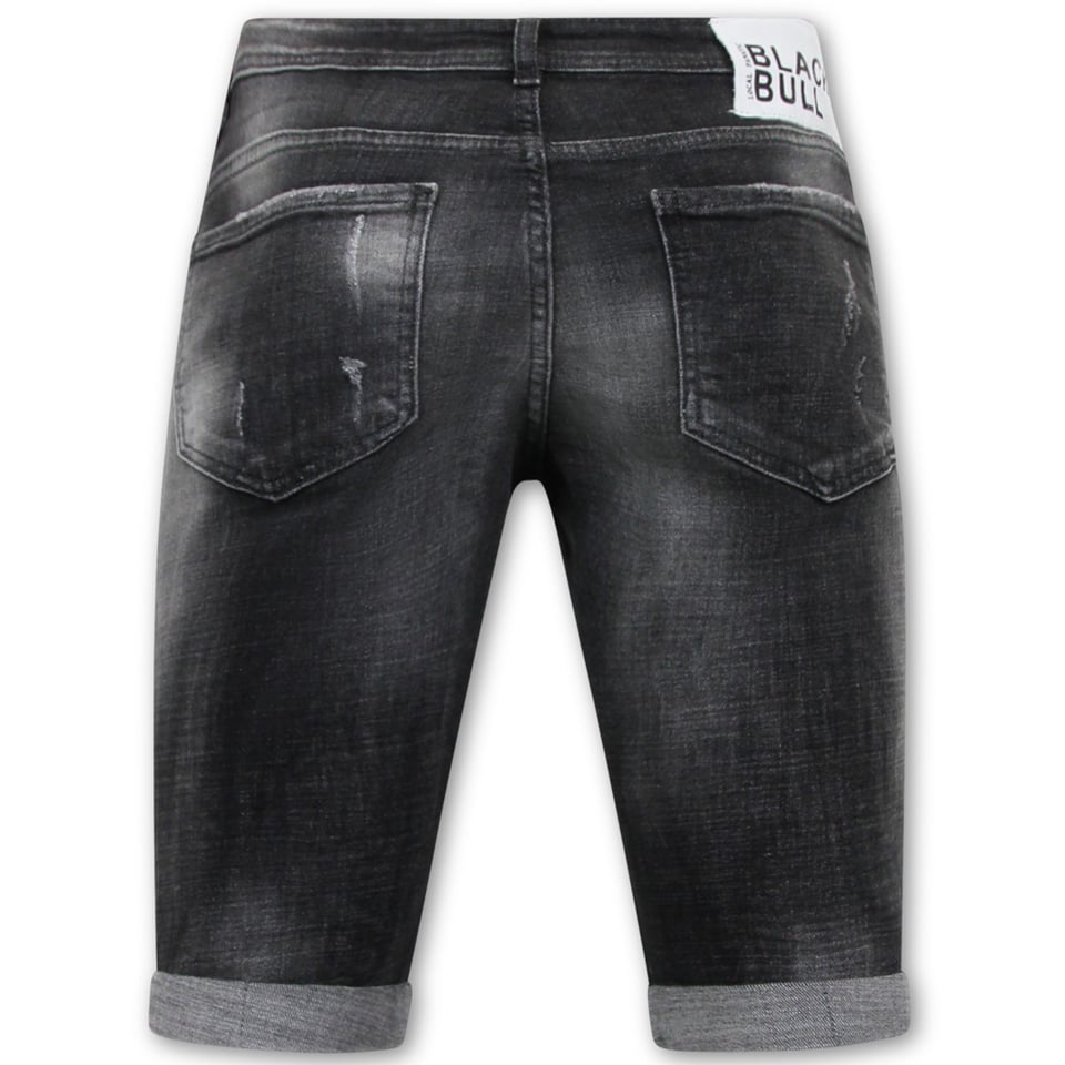 Stonewashed Ripped Mannen Short - Slim Fit -1085- Zwart