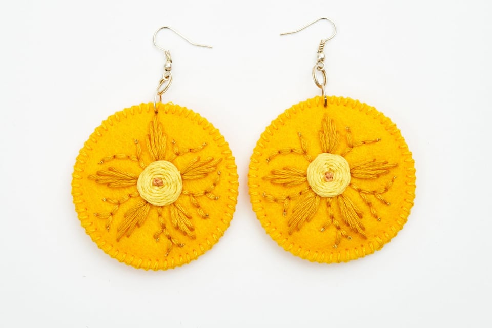 Embroidery Earrings Yellow