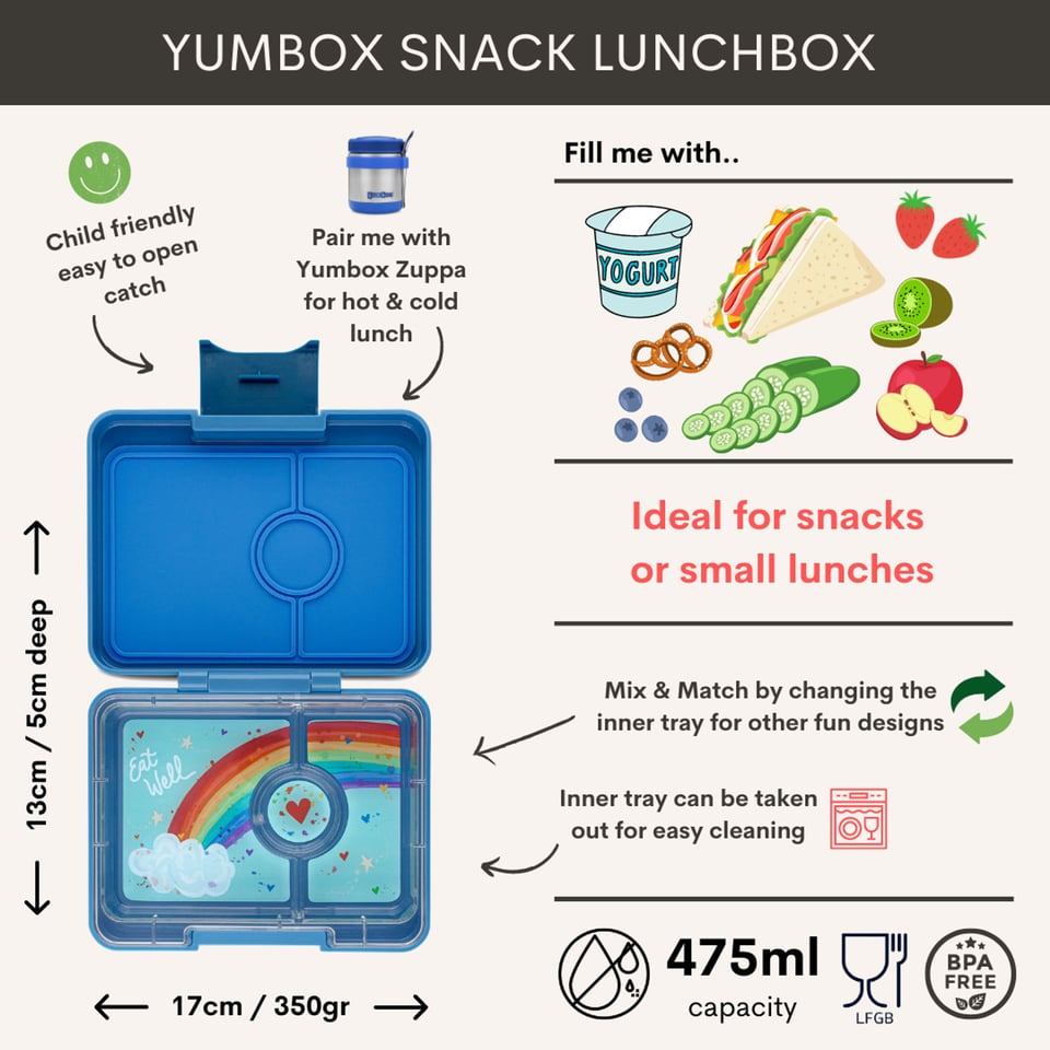 Yumbox Snack 3 Vakken Sky Blue Clouds / Rainbow - Sky Blue Clouds / Blauw