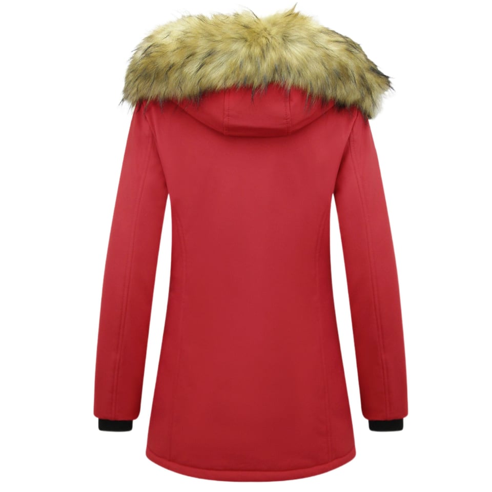 Dames Winterjas Met Imitatie Bontkraag - Slim Fit - Rood