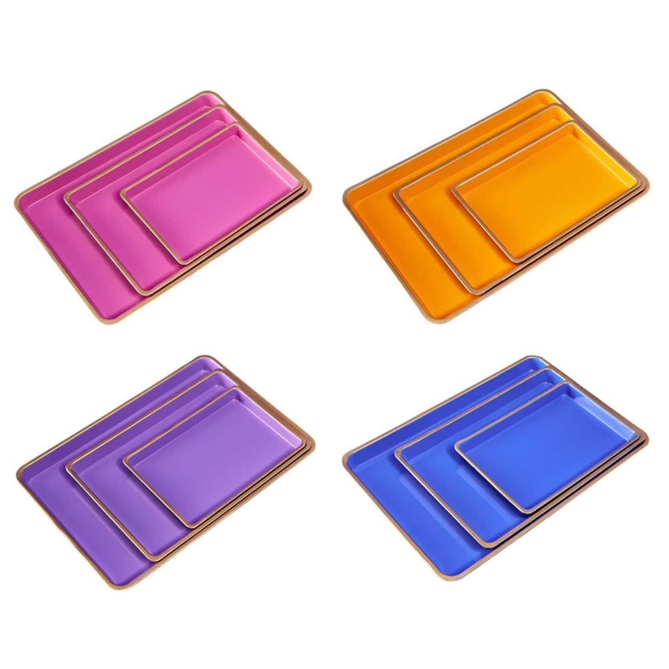 Set Van 3 Dienbladen Met Gouden Rand in 4 Kleuren