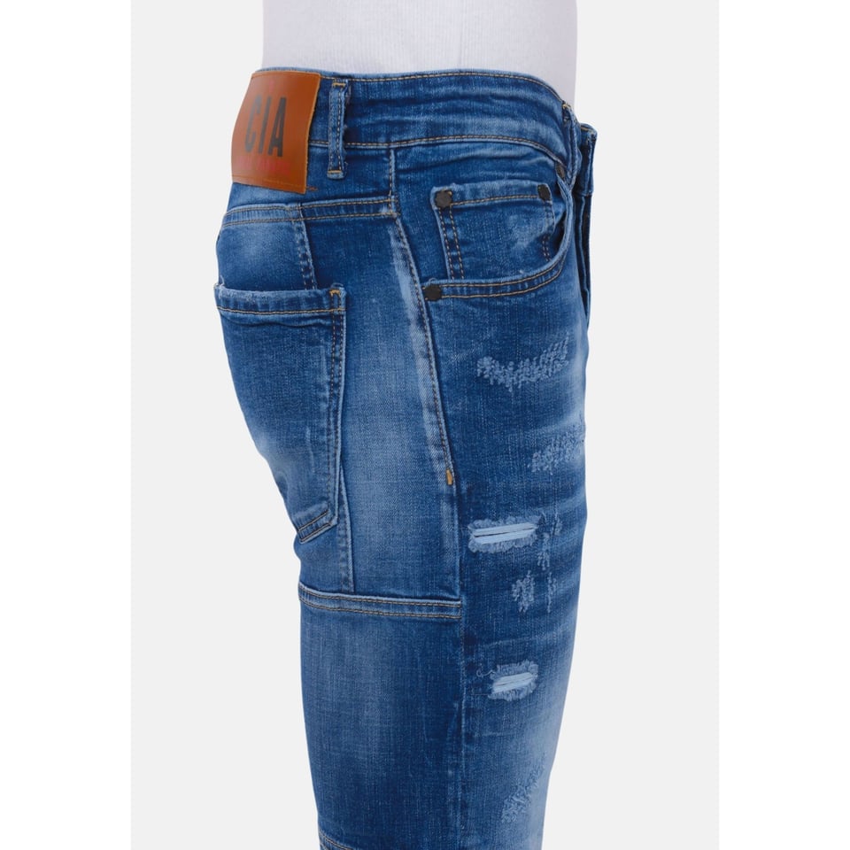 Distressed Ripped Jeans Heren - Slim Fit -1082- Blauw