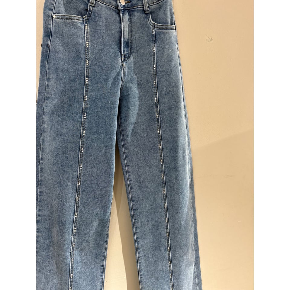 Stretch demin met steentjes / Blue