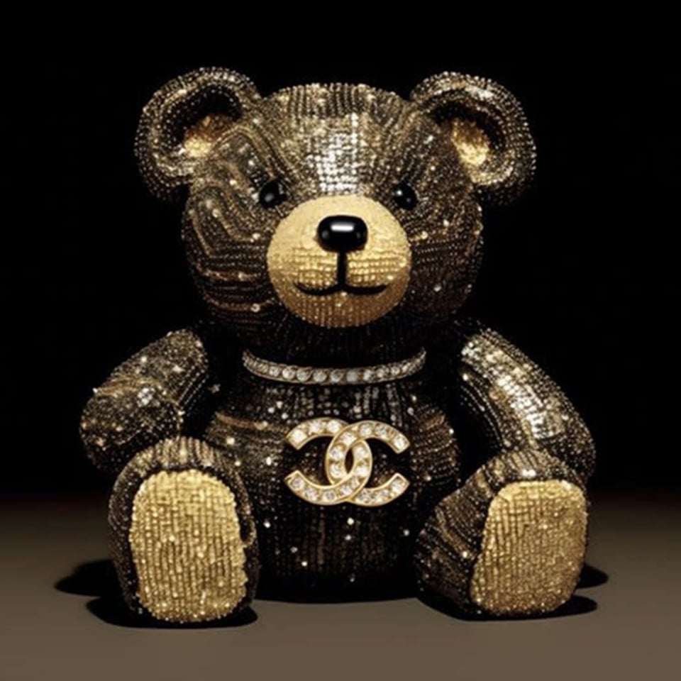 Glasschilderij Teddy Beer Chanel 60x80cm