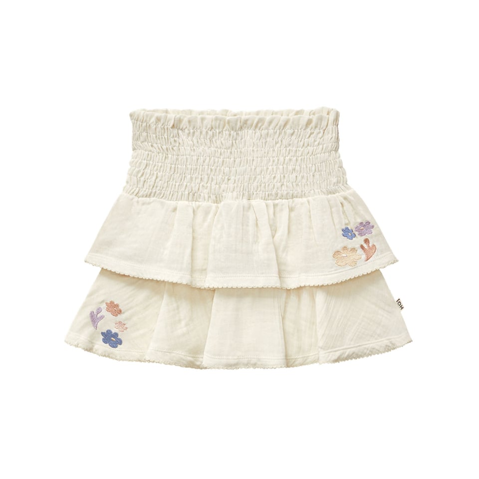 House of Jamie Smocked Ruffled Skirt Cream