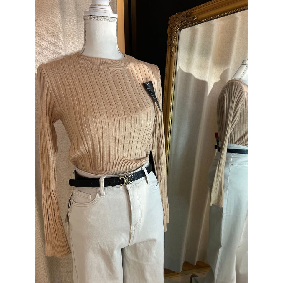 Best basic Ribbed roundneck top / Nude - Onesize