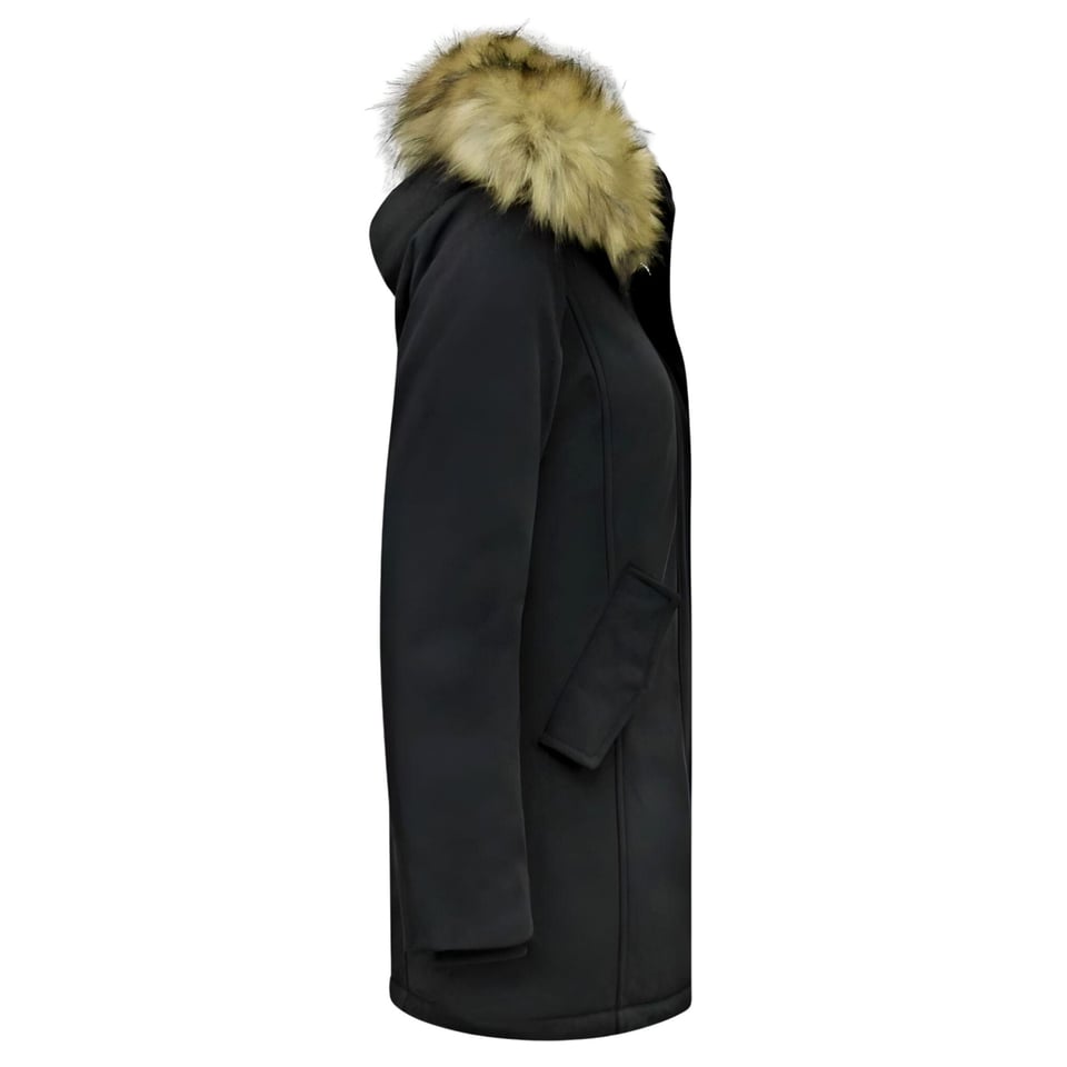 Dames Winterjas Met Imitatie Bontkraag - Slim Fit - Zwart