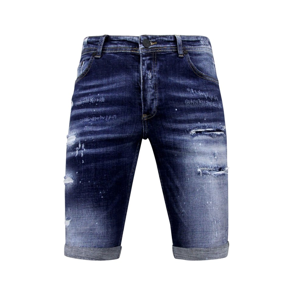 Stretch Short with Paint Splash Heren - Slim Fit -1074- Blauw