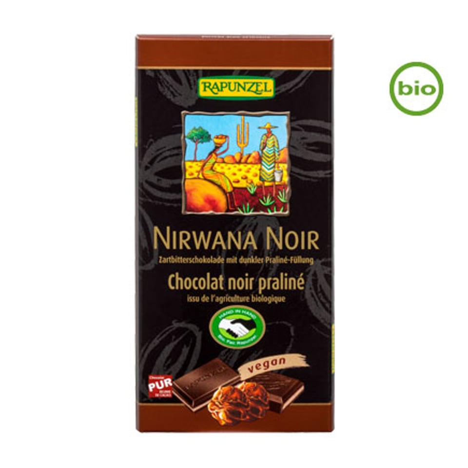 Rapunzel Nirwana Noir Dark Chocolate with Praliné Filling Organic 100g