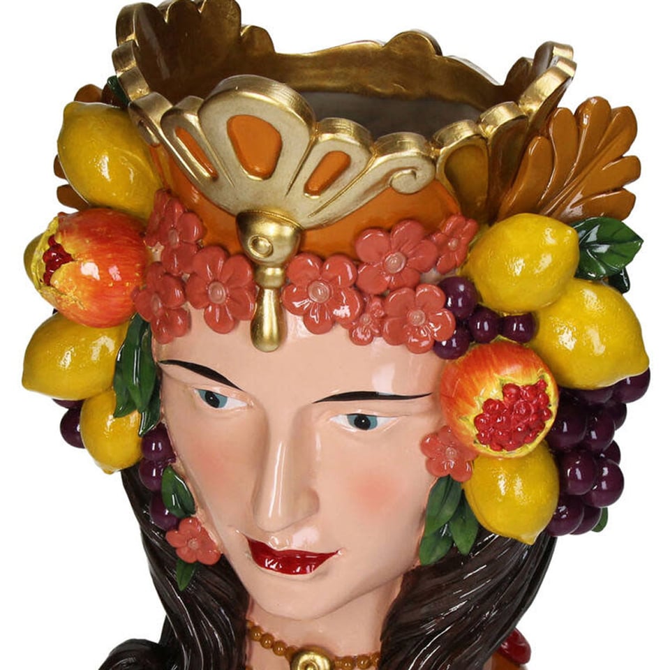 Vaas Vrouw Met Fruit Multicolor Kunststof 22x30cm