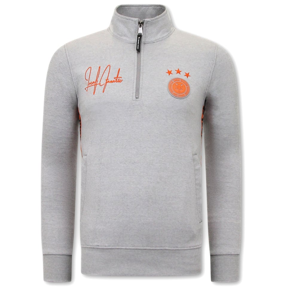 Heren Joggingspak - Half Zipper, Double Ribbon - Grijs / Oranje