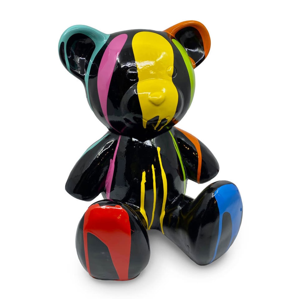Beeld Design Beer Zittend Zwart Multicolor Verf 30x32cm
