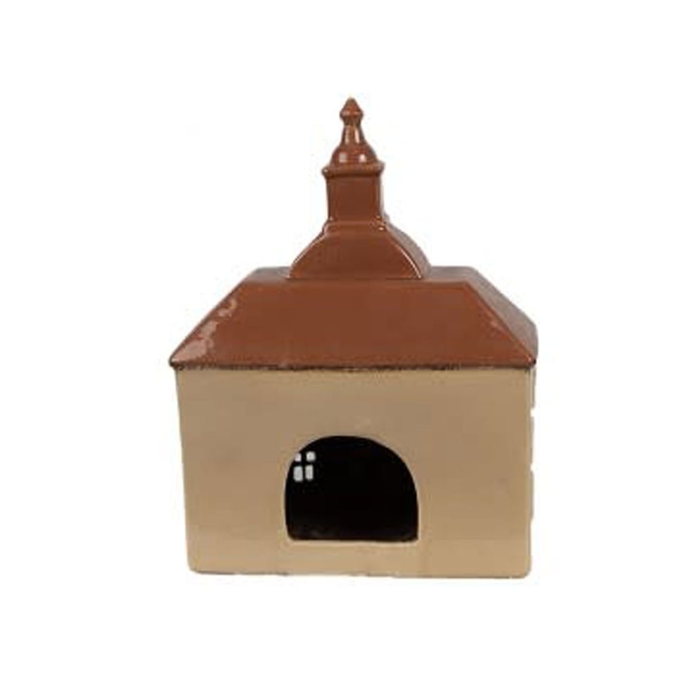 Waxinelichthouder Huisje Beige Bruin Keramiek 20x10x26cm