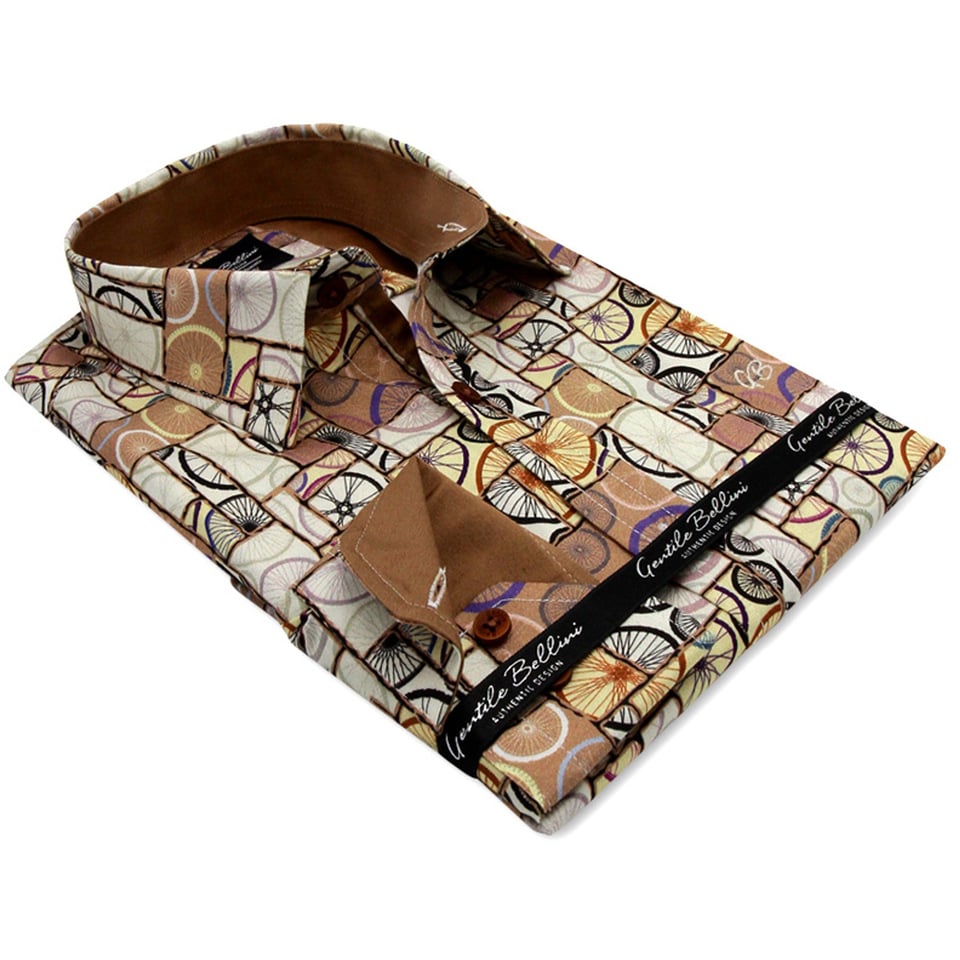 Luxe Heren Overhemd Met Fietsen Print - Slim Fit -3107 - Bruin