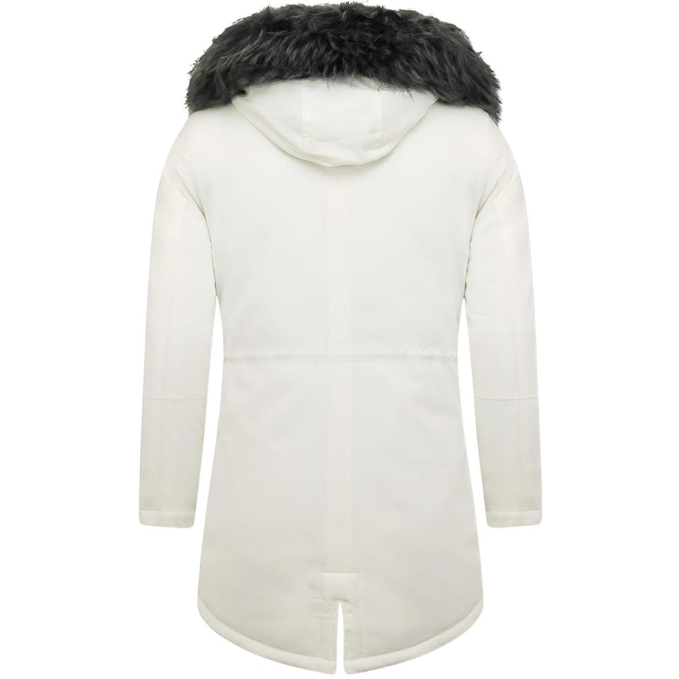 Lange Heren Winterjas Met Nep Bontkraag Wit