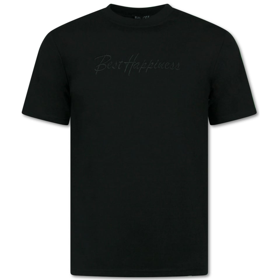 T Shirt Heren Met Print Grappig - Oversized T Shirt Heren - Happiness - 688 - Zwart