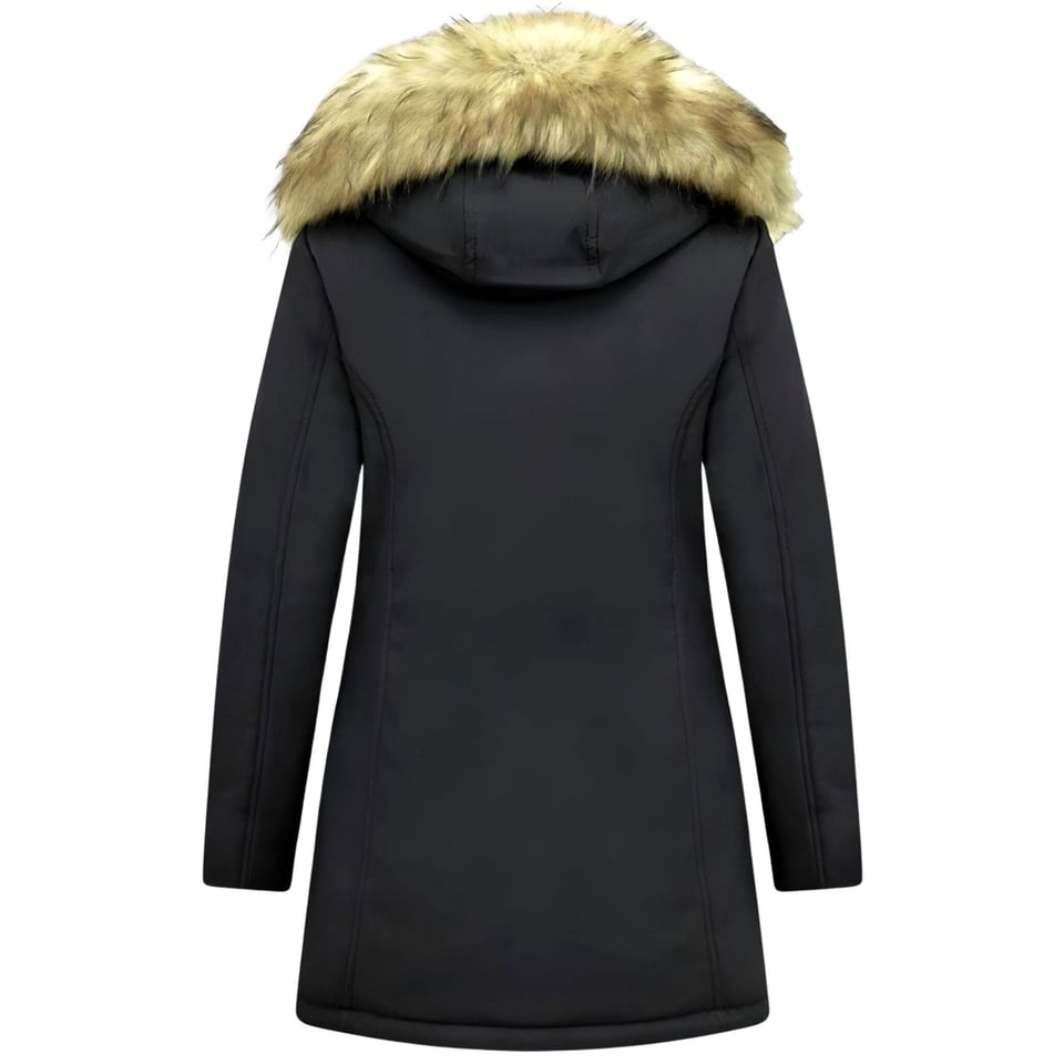 Dames Winterjas Met Imitatie Bontkraag - Slim Fit - Zwart