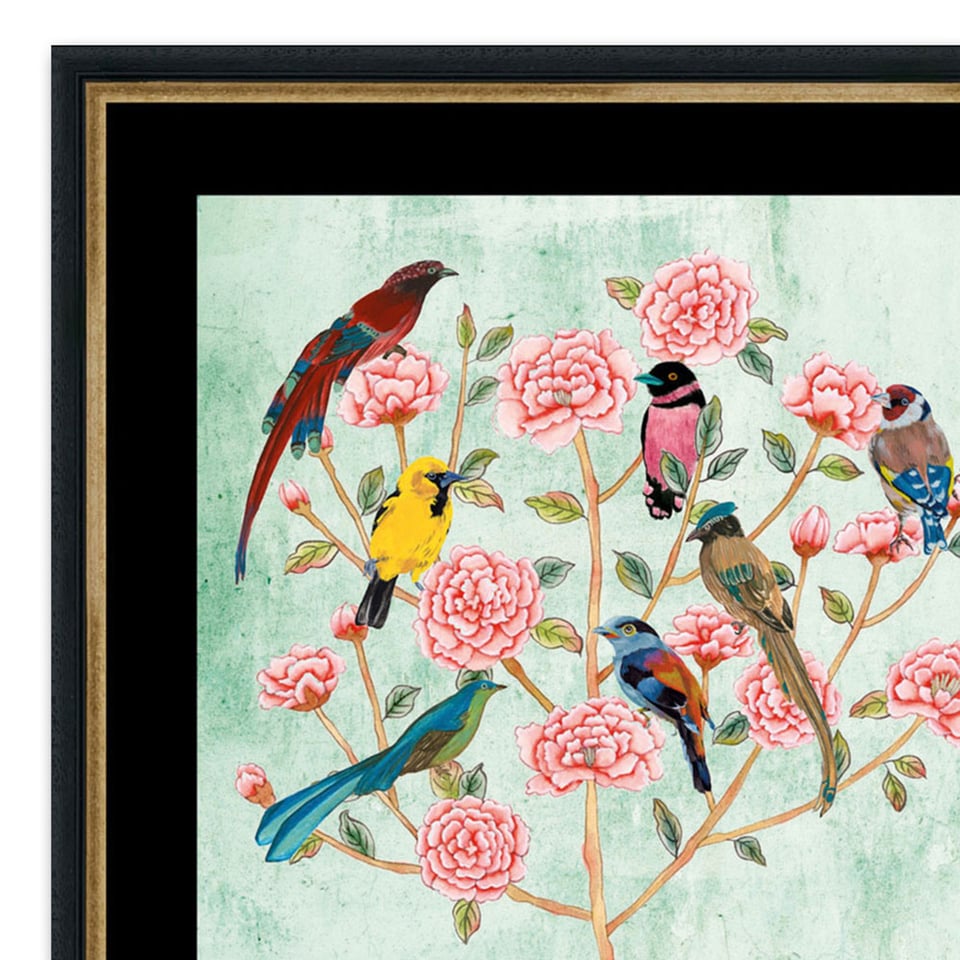 Fotolijst Goud Zwart Met Vogels en Bloemen Multicolor 55x55cm