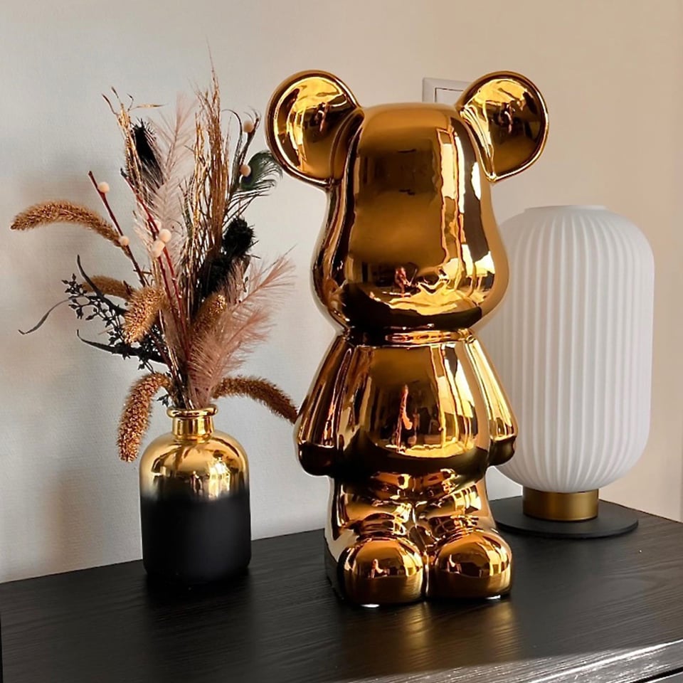 Beeld Design Teddy Beer Glans Goud Keramiek 50cm