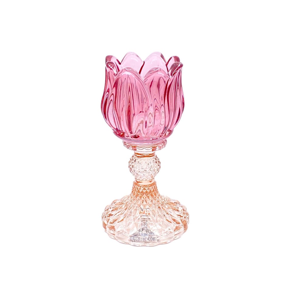 Waxinehouder Tulp Zalm Mix Glas 8x15cm in 6 Kleuren