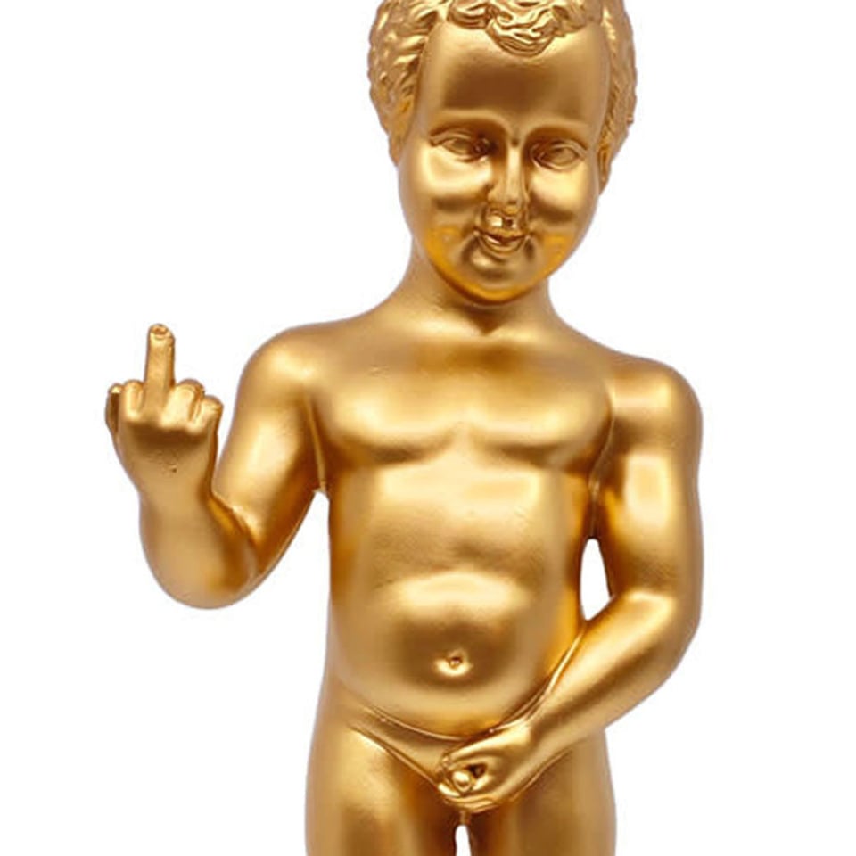 Beeld Manneken Pis Fuck You Goud XL 25x60cm