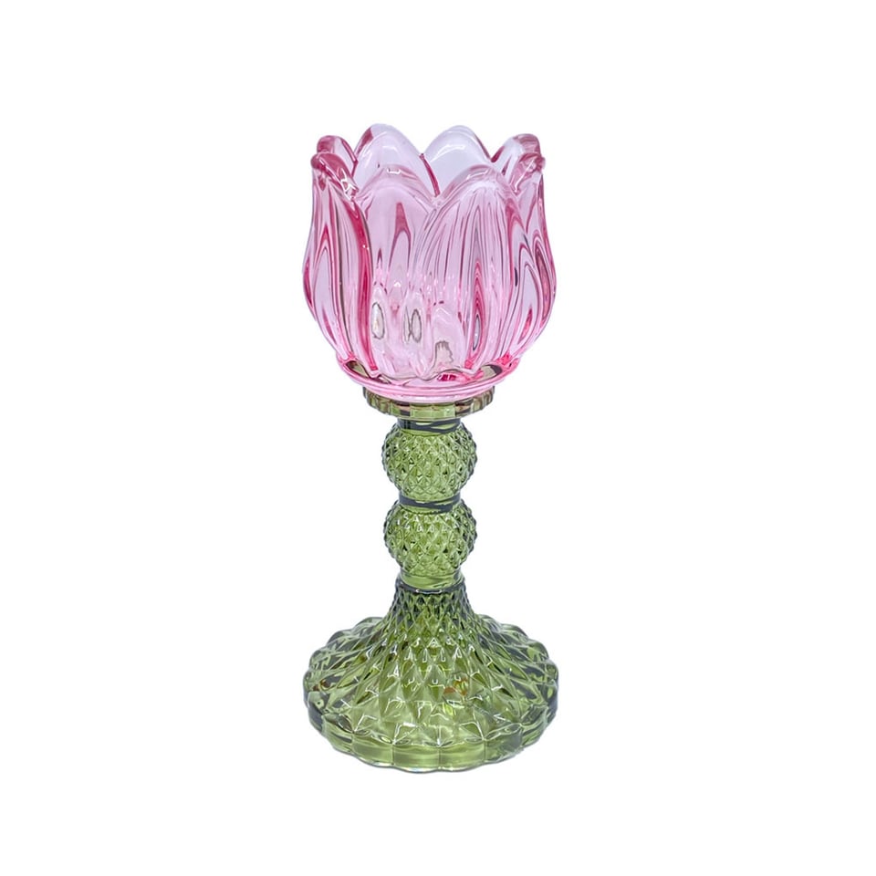 Waxinehouder Tulp Groen Mix Glas 8x18cm in 6 Kleuren