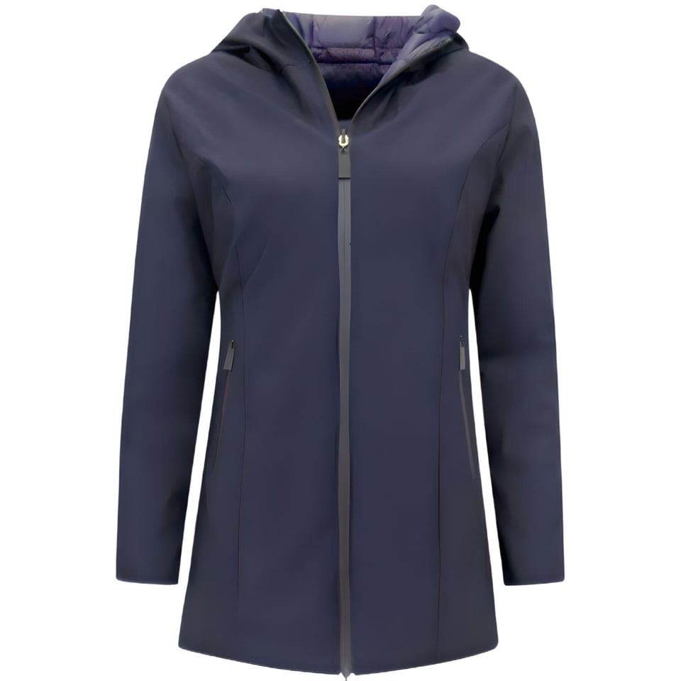 Lange Puffer Jas Dames Met Capuchon - Slim Fit - Blauw