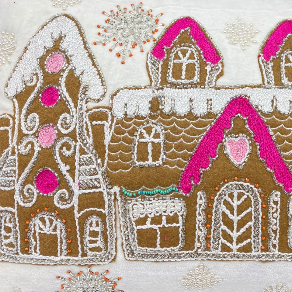 Sierkussen Gingerbread Wit Bruin Fuchsia Velours 50x35cm