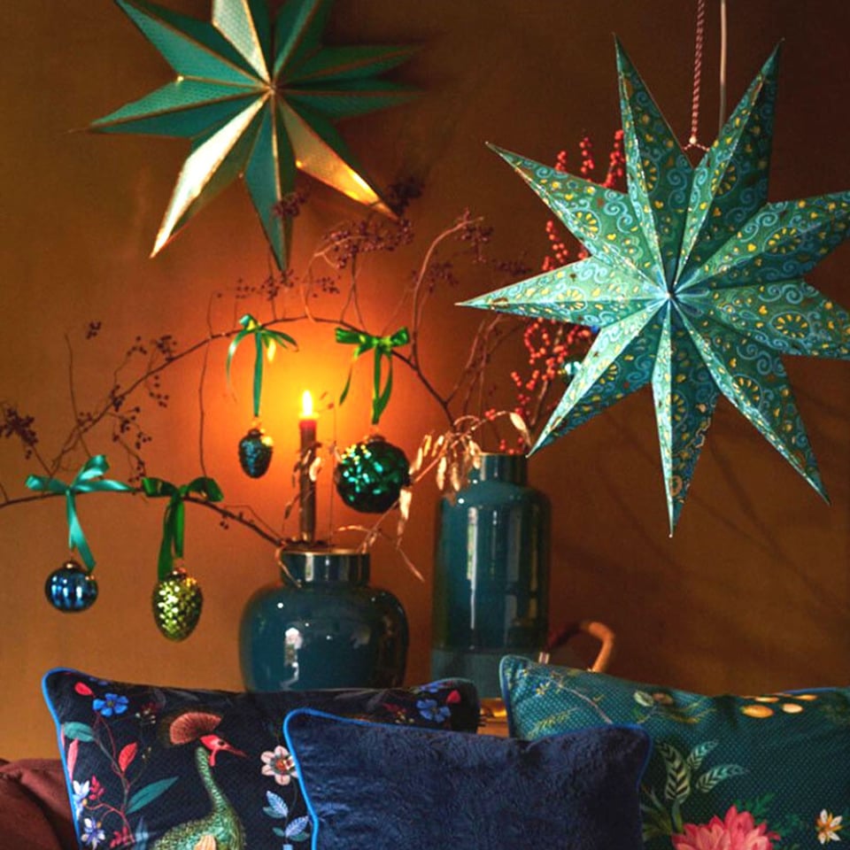 Kerstster Papier Groen Met Print 60cm