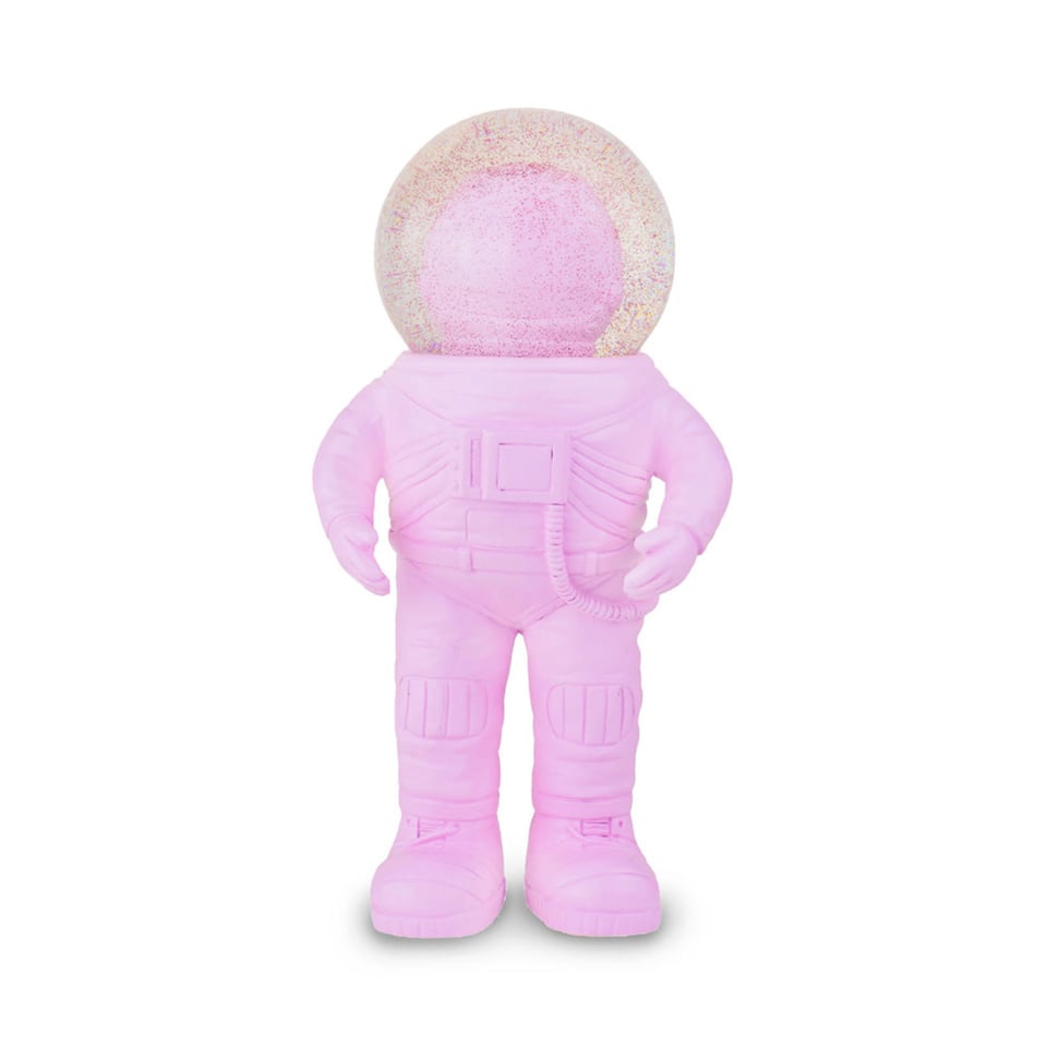 Beeldje Astronaut Met Sneeuwbol Roze 9x18cm