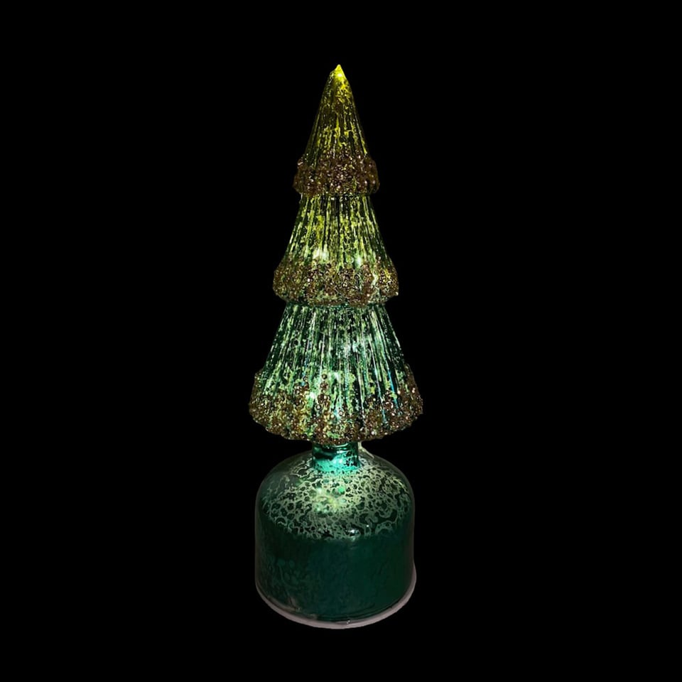 Kerstboompje Met LED-Lampjes Groen Glas 9x28cm Roterend
