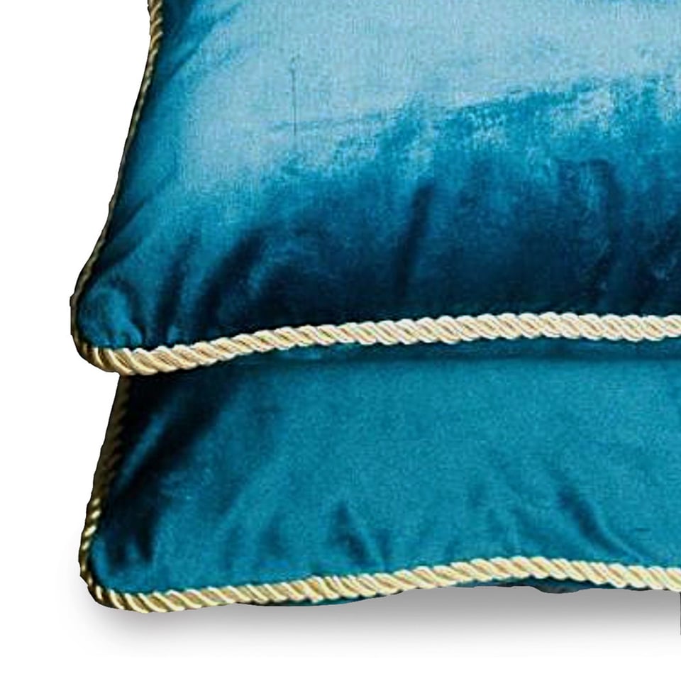 Sierkussen Petrol Fluweel 45x35cm Gouden Bies
