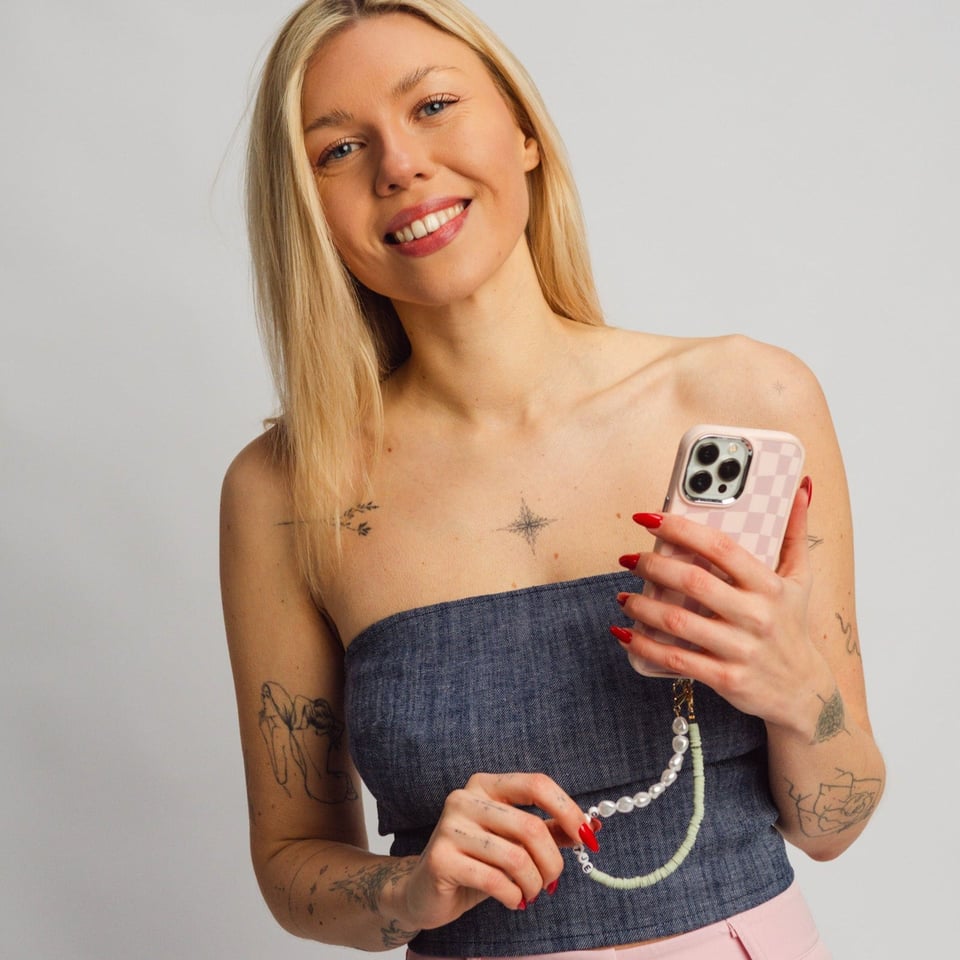 Telefoonkoord met Naam  Gepersonaliseerde Korte Parelketting (30 cm)