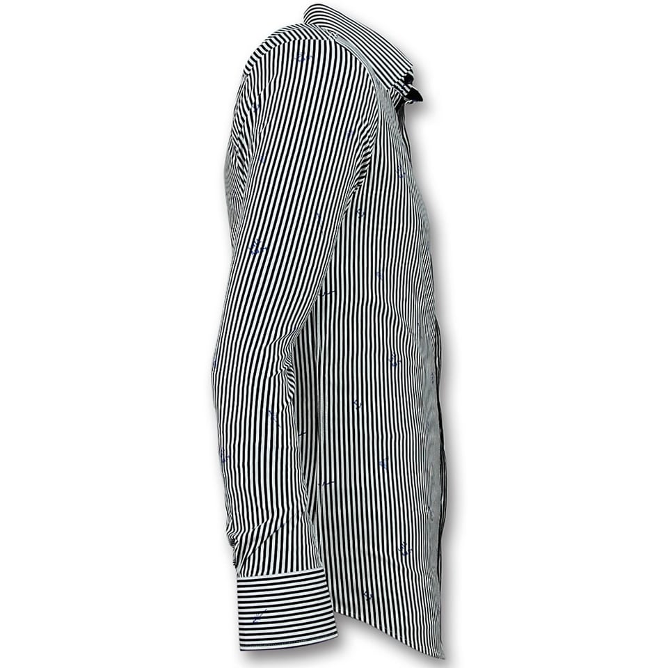 Italiaanse Blouse Mannen - Overhemd Met Streepjes - 3026 - Wit
