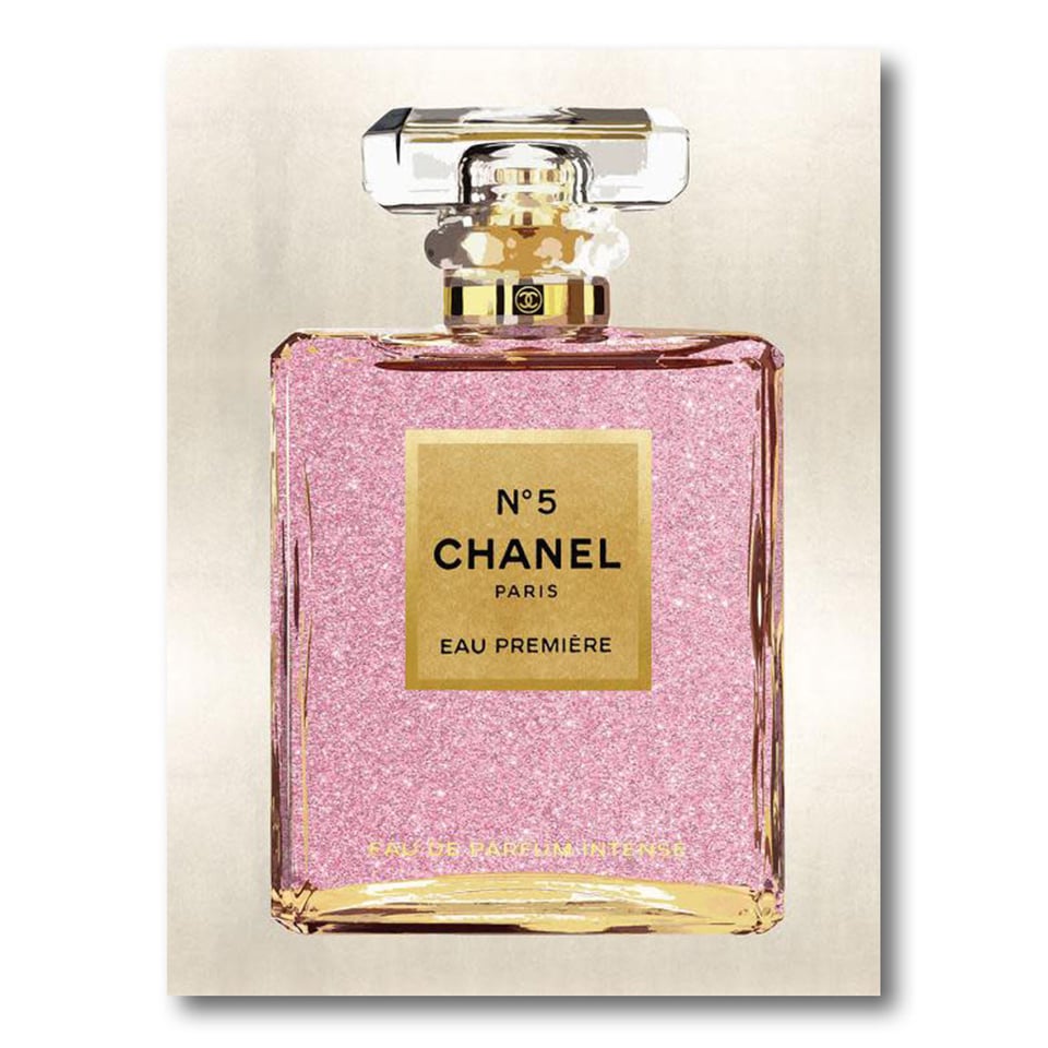 Glasschilderij Chanel Nr 5 Parfum Roze 60x80cm