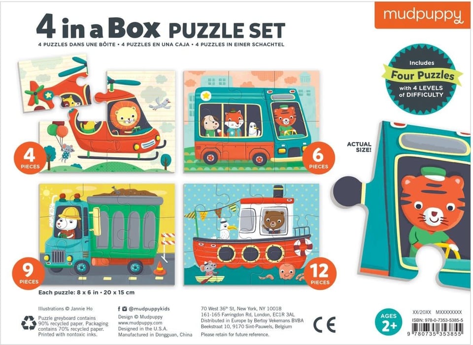 Mudpuppy Mudpuppy Puzzle 4 in a Box Transportation 2+